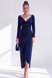 Abito Madre della Sposa Ader Verde Scuro con scollo a V e maniche lunghe