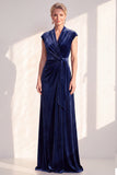 Abito Madre della Sposa lungo velluto blu scuro collo a V