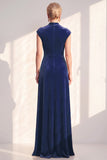 Abito Madre della Sposa lungo velluto blu scuro collo a V