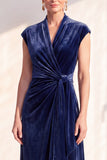 Abito Madre della Sposa lungo velluto blu scuro collo a V