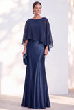 Abito Madre della Sposa con scollo battuto blu navy con mantello
