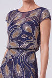 Abito Mother Of The Bride A-Line Lung con perline blu navy