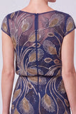 Abito Mother Of The Bride A-Line Lung con perline blu navy