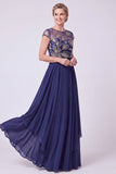 Abito Madre della Sposa a A-Line Illusion con scollo lungo e perline blu navy