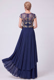 Abito Madre della Sposa a A-Line Illusion con scollo lungo e perline blu navy