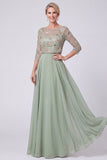 Blu Oscuro Blu Navale A-Line Illusion Bateau con scollo a perline lunga Mother Of The Bride Abito