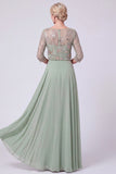 Blu Oscuro Blu Navale A-Line Illusion Bateau con scollo a perline lunga Mother Of The Bride Abito