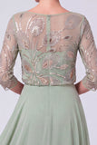 Blu Oscuro Blu Navale A-Line Illusion Bateau con scollo a perline lunga Mother Of The Bride Abito