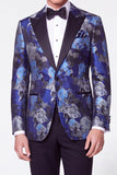 Completi da cerimonia da a 2 pezzi neri blu Jacquard Peak con bavero