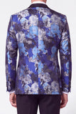 Completi da cerimonia da a 2 pezzi neri blu Jacquard Peak con bavero