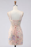 Bodycon spalline spaghetti Corsetto a paillettes con ricamo floreale Vestito corto da ritorno a casa