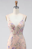 Bodycon spalline spaghetti Corsetto a paillettes con ricamo floreale Vestito corto da ritorno a casa