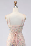 Bodycon spalline spaghetti Corsetto a paillettes con ricamo floreale Vestito corto da ritorno a casa