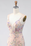 Bodycon spalline spaghetti Corsetto a paillettes con ricamo floreale Vestito corto da ritorno a casa