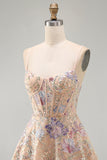 Corsetto a Paillettes, ricomo floreale in albicocca, vestito corto di ritorno a casa