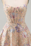 Corsetto a Paillettes, ricomo floreale in albicocca, vestito corto di ritorno a casa