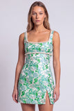 Abito Mini cocktail Bodycon con scollo quadrato in perle floreali azzurre chiaro con fessura