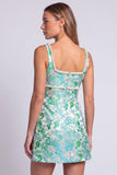 Abito Mini cocktail Bodycon con scollo quadrato in perle floreali azzurre chiaro con fessura