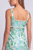 Abito Mini cocktail Bodycon con scollo quadrato in perle floreali azzurre chiaro con fessura