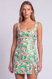 Abito Mini cocktail Bodycon con scollo quadrato in perle floreali azzurre chiaro con fessura