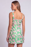 Abito Mini cocktail Bodycon con scollo quadrato in perle floreali azzurre chiaro con fessura