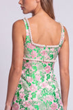 Abito Mini cocktail Bodycon con scollo quadrato in perle floreali azzurre chiaro con fessura