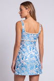 Abito Mini cocktail Bodycon con scollo quadrato in perle floreali azzurre chiaro con fessura