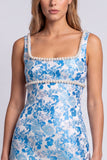 Abito Mini cocktail Bodycon con scollo quadrato in perle floreali azzurre chiaro con fessura