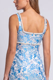 Abito Mini cocktail Bodycon con scollo quadrato in perle floreali azzurre chiaro con fessura