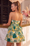 Vestito corto di ritorno a stelle a linee a spalline verde con volant