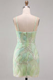 Abito corto bodycon a casa con paillettes verde menta a V corto bodycon con fessura