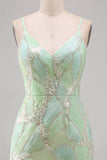 Abito corto bodycon a casa con paillettes verde menta a V corto bodycon con fessura