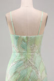 Abito corto bodycon a casa con paillettes verde menta a V corto bodycon con fessura