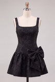 Abito corto di ritorno a casa nero a A-Line floreale Jacquard Perle con fiocco