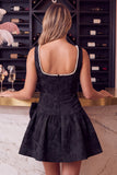Abito corto di ritorno a casa nero a A-Line floreale Jacquard Perle con fiocco