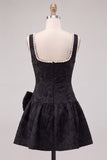 Abito corto di ritorno a casa nero a A-Line floreale Jacquard Perle con fiocco