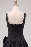 Abito corto di ritorno a casa nero a A-Line floreale Jacquard Perle con fiocco