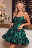 Corsetto verde scuro Camicamito floreale senza spalline A Bed Abito corto da fine scuola