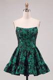 Corsetto verde scuro Camicamito floreale senza spalline A Bed Abito corto da fine scuola
