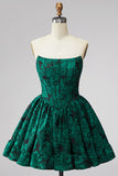 Corsetto verde scuro Camicamito floreale senza spalline A Bed Abito corto da fine scuola