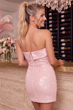 Abito mini del ritorno a casa con paillettes bodycon senza spalline rosa