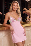 Abito corto da fine rosa a corto a scollo a V ricamato a flore Bodycon
