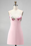 Abito corto da fine rosa a corto a scollo a V ricamato a flore Bodycon