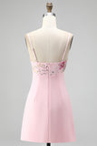 Abito corto da fine rosa a corto a scollo a V ricamato a flore Bodycon