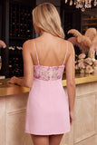 Abito corto da fine rosa a corto a scollo a V ricamato a flore Bodycon