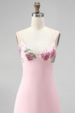 Abito corto da fine rosa a corto a scollo a V ricamato a flore Bodycon