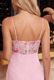 Abito corto da fine rosa a corto a scollo a V ricamato a flore Bodycon