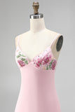 Abito corto da fine rosa a corto a scollo a V ricamato a flore Bodycon