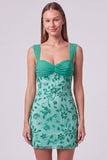 Abito corto di cocktail corto con floreale con perline e paillettes azzurro cielo con perline