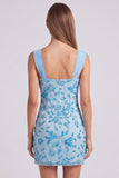 Abito corto di cocktail corto con floreale con perline e paillettes azzurro cielo con perline